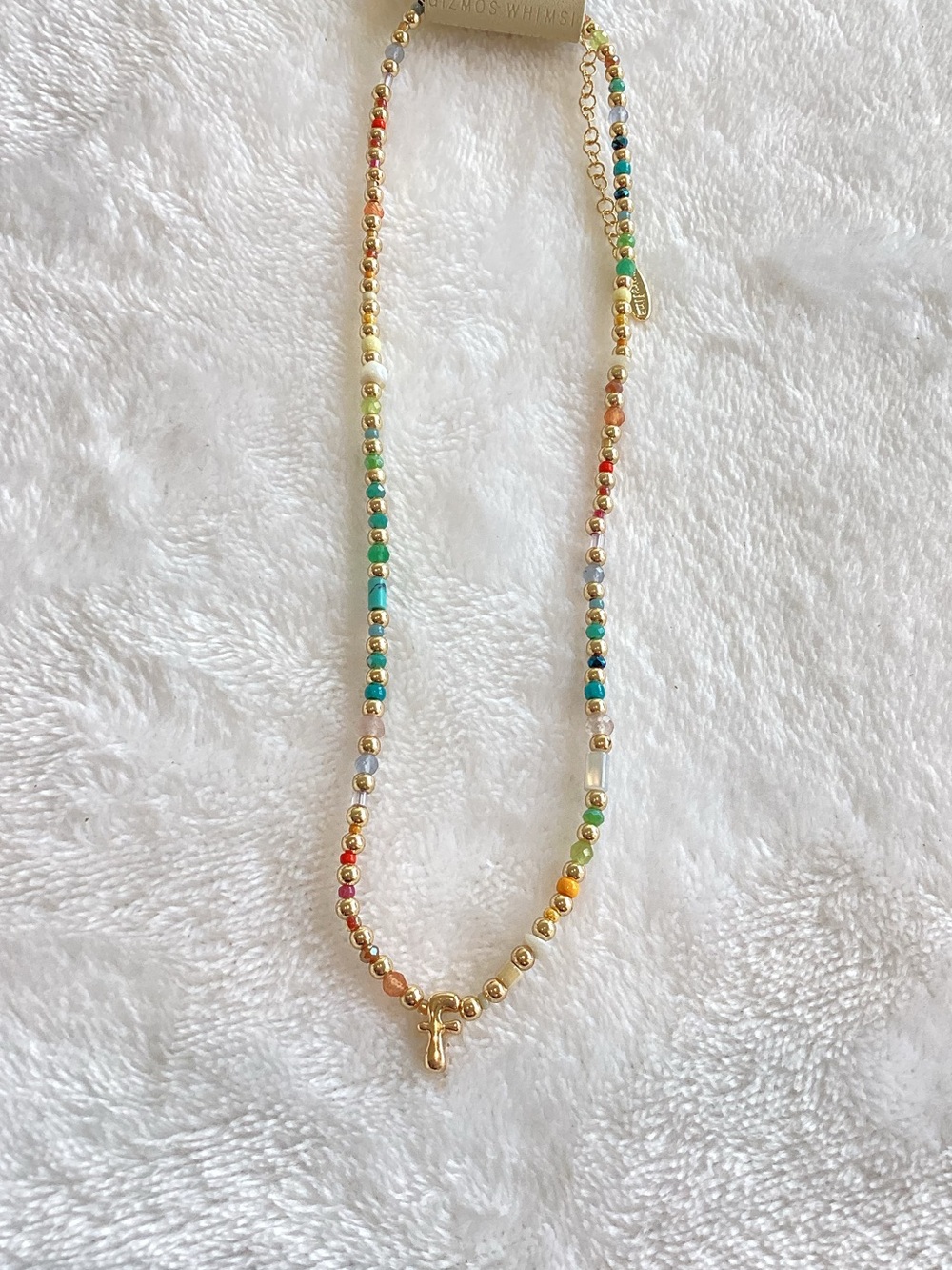 Anthropologie 14KT Gold Plated Monogram Necklace Beaded Bubble Lowercase F - Picture 2 of 6